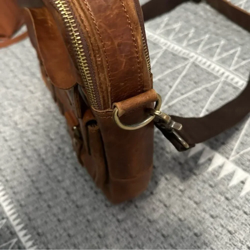 Men’s Brown Leather Briefcase Laptop Messenger Bag Vintage Work Business Satchel